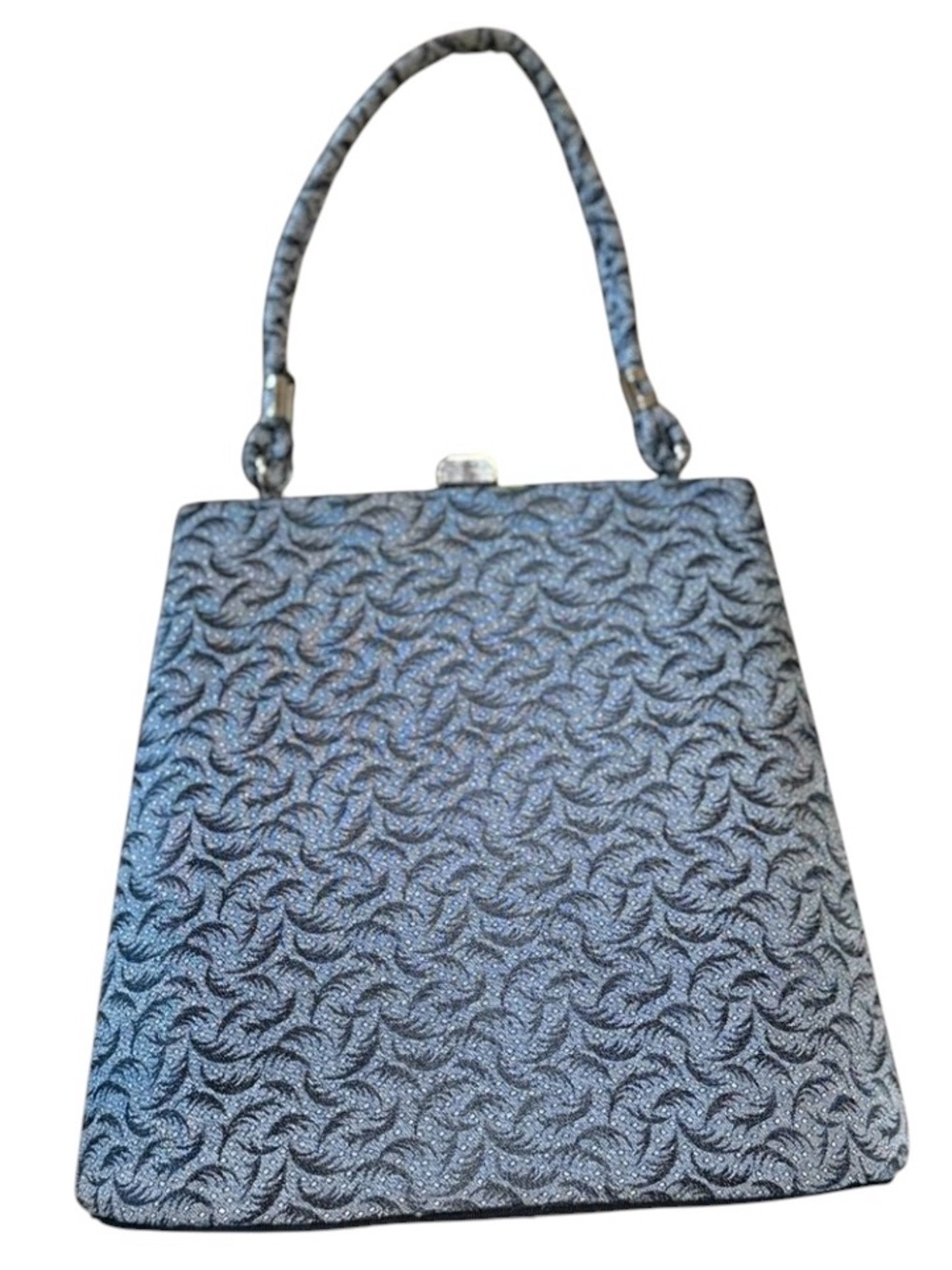Jackie O feel handbag with a top metal clasp in black and grey/silver
